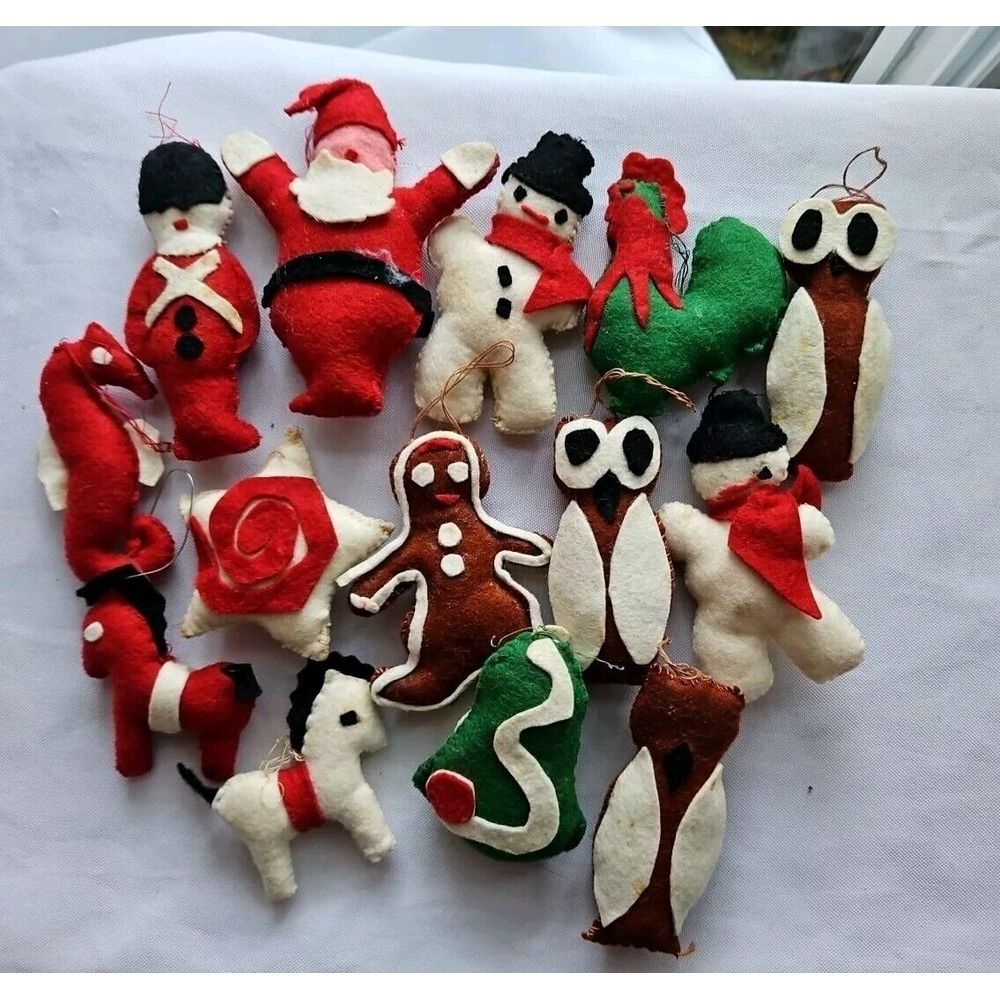 14 Vintage Felt Christmas Ornaments PRIMITIVE Plush HANDMADE Hand Crafted B - Picture 2 of 8